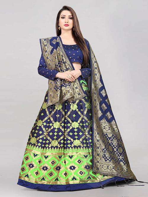 zari work semi-stitched lehenga choli with dupatta - 20208615 - Very Small Image - 1
