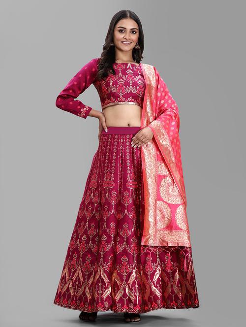 zari work semi-stitched lehenga choli with dupatta - 20208661 - Very Small Image - 1
