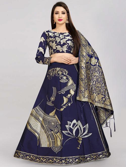 zari work semi-stitched lehenga choli with dupatta - 20208675 - Very Small Image - 1