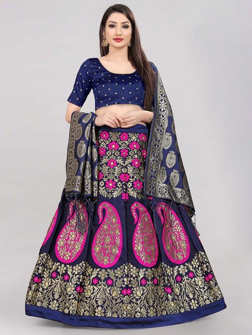 zari work semi-stitched lehenga choli with dupatta - 20208676 - Very Small Image - 1