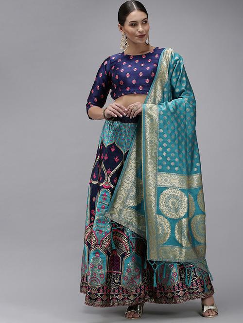 zari work semi-stitched lehenga choli with dupatta - 20208680 - Very Small Image - 1