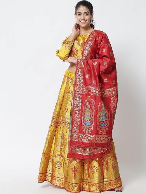 zari work semi-stitched lehenga saree - 20208708 - Very Small Image - 1
