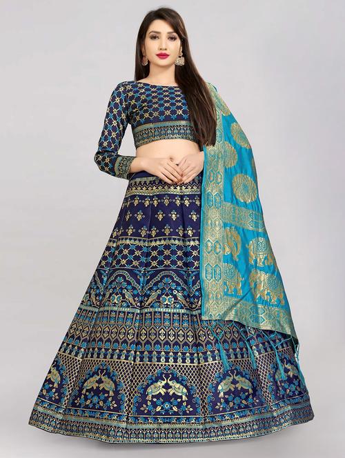 zari work semi-stitched lehenga choli with dupatta - 20208805 - Very Small Image - 1