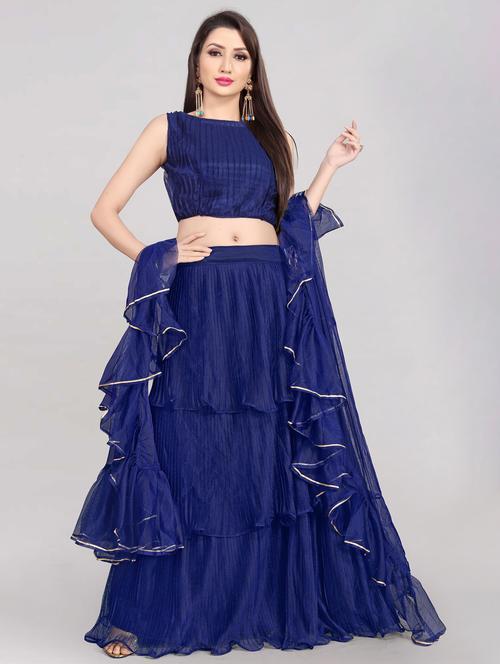navy blue colored tiered lehenga - 20208819 - Very Small Image - 1