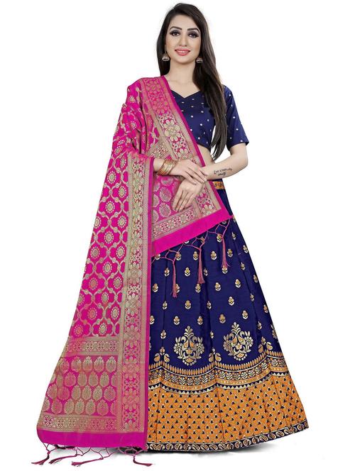 zari work semi-stitched lehenga choli with dupatta - 20208837 - Very Small Image - 1