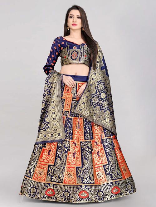 zari work semi-stitched lehenga choli with dupatta - 20208847 - Very Small Image - 1