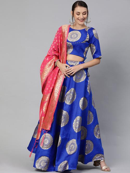 zari work semi-stitched lehenga choli with dupatta - 20208852 - Very Small Image - 1