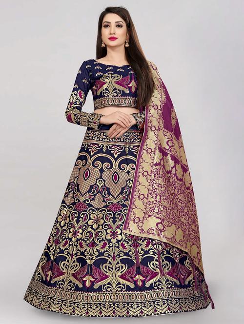 zari work semi-stitched lehenga choli with dupatta - 20208855 - Very Small Image - 1