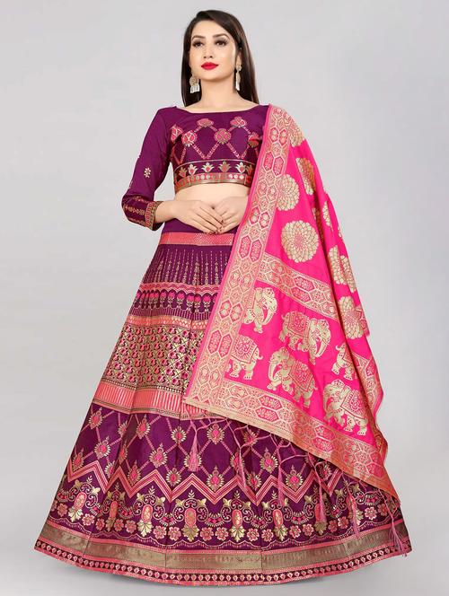zari work semi-stitched lehenga choli with dupatta - 20208860 - Very Small Image - 1