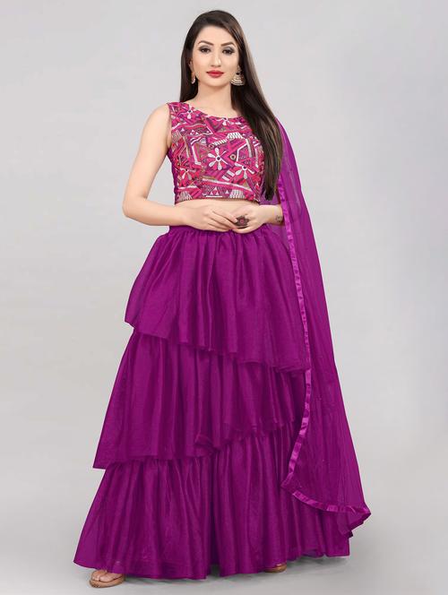 embroidered semi-stitched lehenga choli with dupatta - 20208862 - Very Small Image - 1