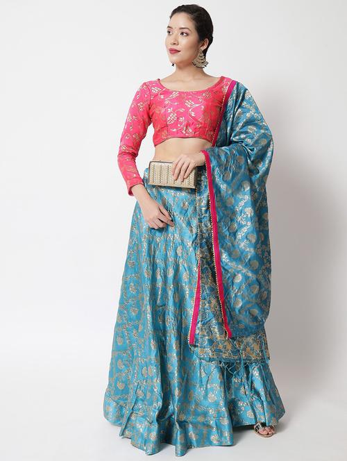 zari work semi-stitched lehenga choli with dupatta - 20208868 - Very Small Image - 1