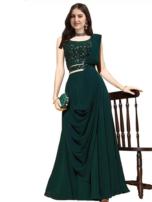 bottle green colored flared lehenga - 20208891 - Very Small Image - 1