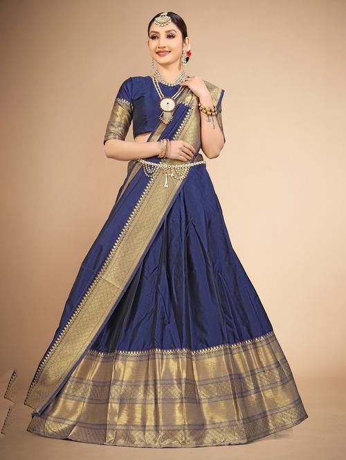 zari work semi-stitched lehenga choli with dupatta - 20208904 - Very Small Image - 1