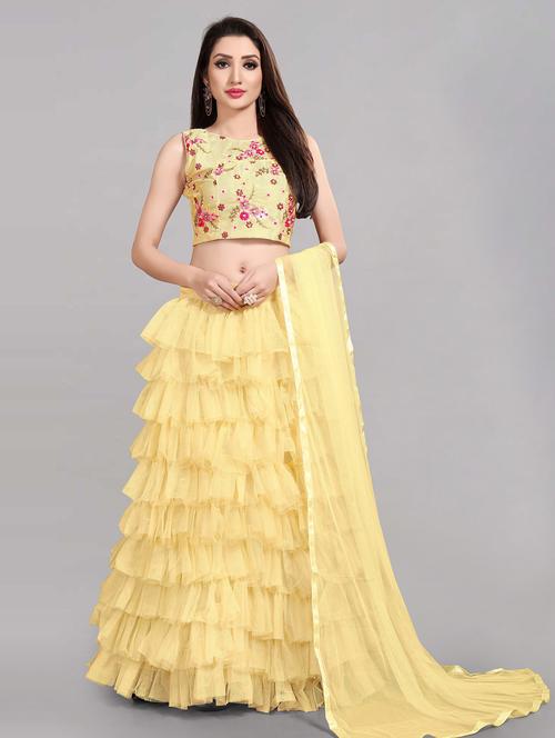 lemon sherbet colored tiered lehenga - 20208935 - Very Small Image - 1
