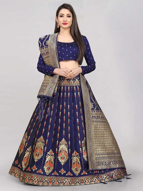 zari work semi-stitched lehenga choli with dupatta - 20208940 - Very Small Image - 1