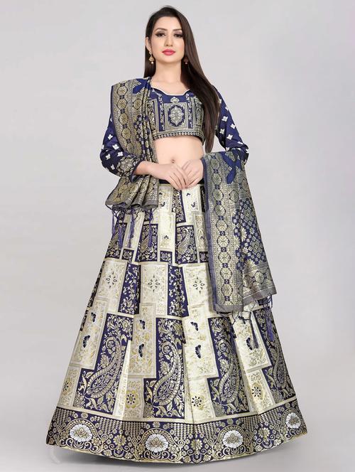 zari work semi-stitched lehenga choli with dupatta - 20208949 - Very Small Image - 1