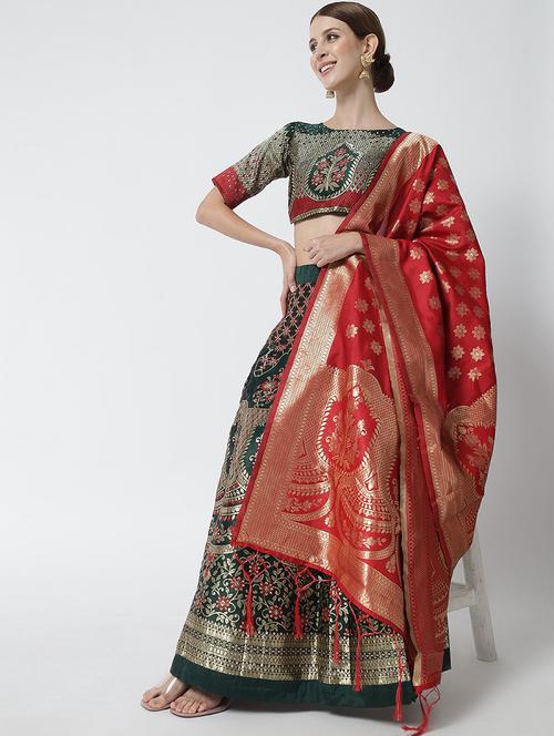 zari work semi-stitched lehenga choli with dupatta - 20208969 - Very Small Image - 1