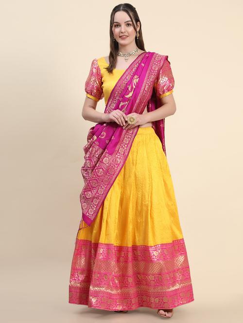 zari work semi-stitched lehenga choli with dupatta - 20209012 - Very Small Image - 1