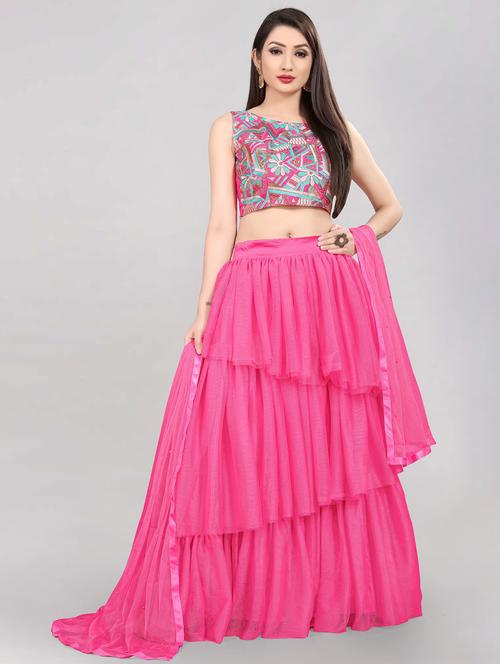 pink colored tiered lehenga - 20209040 - Very Small Image - 1