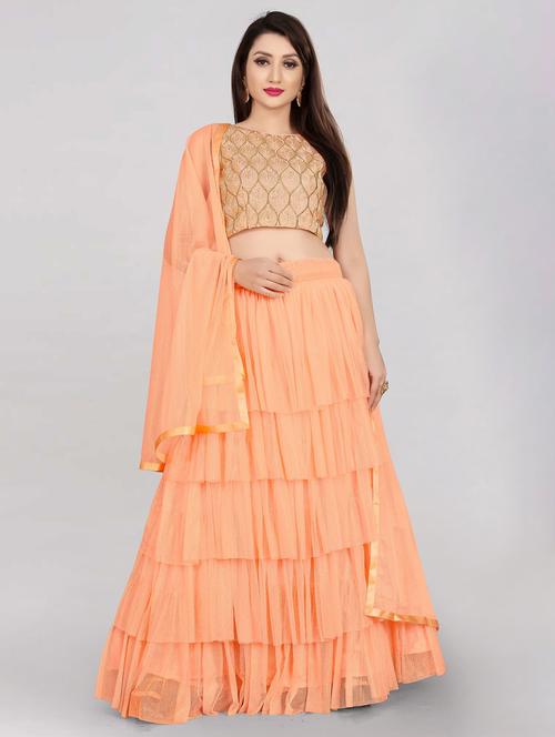 peach colored tiered lehenga - 20209085 - Very Small Image - 1