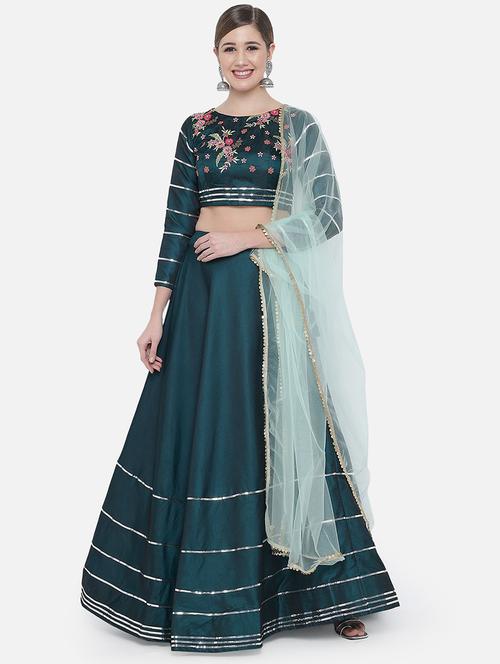 embroidered & gota work green lehenga choli with dupatta - 20209117 - Very Small Image - 1