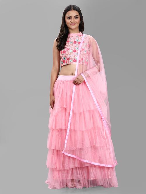 pink colored tiered lehenga - 20209121 - Very Small Image - 1