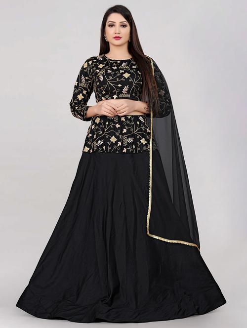 black colored flared lehenga - 20209128 - Very Small Image - 1