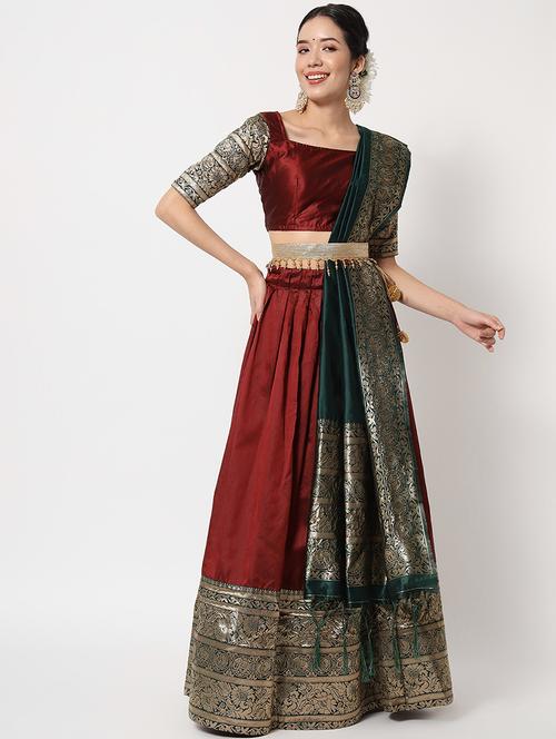 zari work semi-stitched lehenga choli with dupatta - 20209160 - Very Small Image - 1