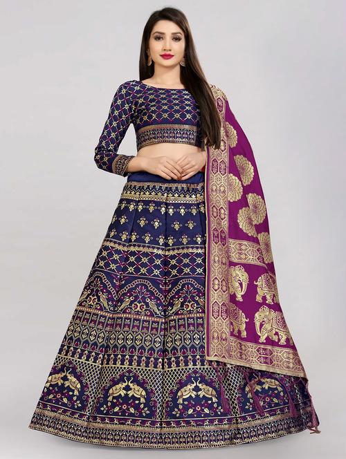 zari work semi-stitched lehenga choli with dupatta - 20209167 - Very Small Image - 1