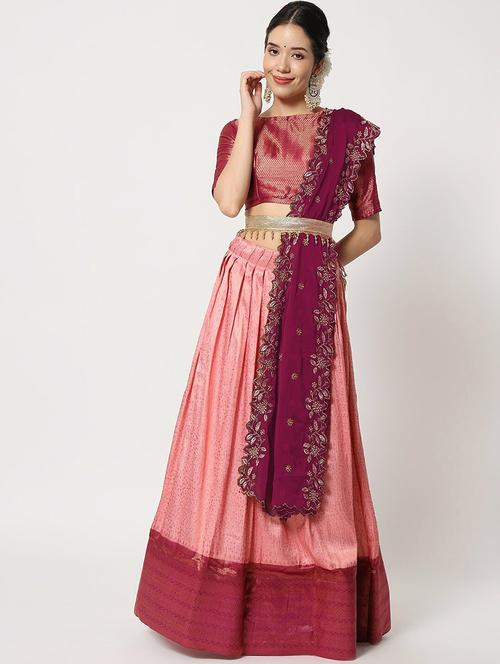 zari work semi-stitched lehenga saree - 20209196 - Very Small Image - 1