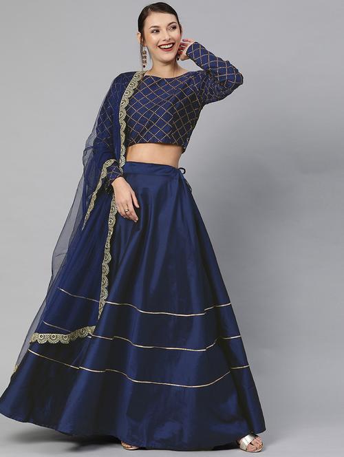 navy blue colored flared lehenga - 20209206 - Very Small Image - 1