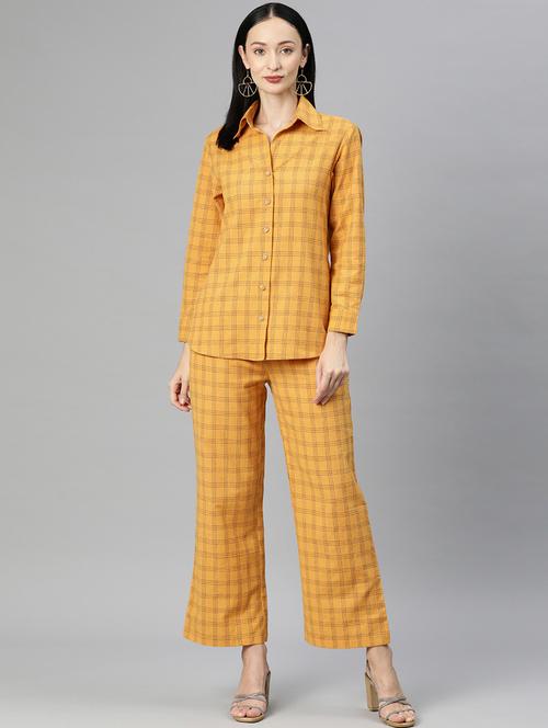 yellow shirt collar checkered top and trouser co-ord set - 20209263 - Very Small Image - 1