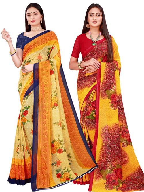 pack of 2 printed sarees with blouse - 20209387 - Very Small Image - 1