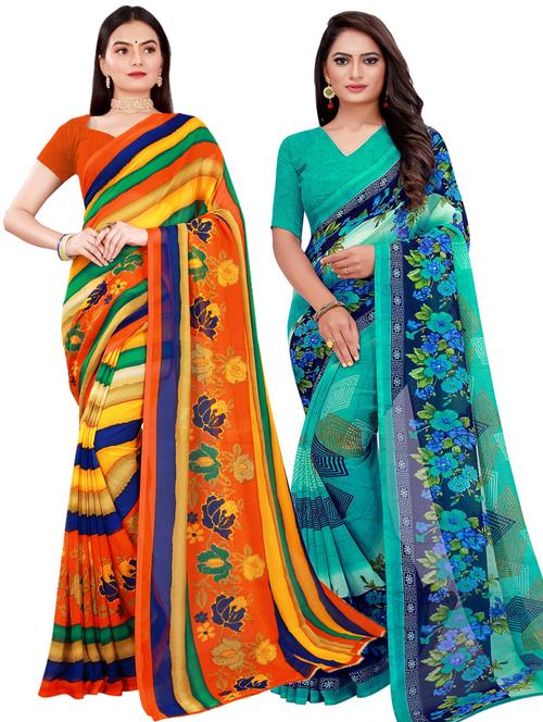 pack of 2 printed sarees with blouse - 20209400 - Very Small Image - 1