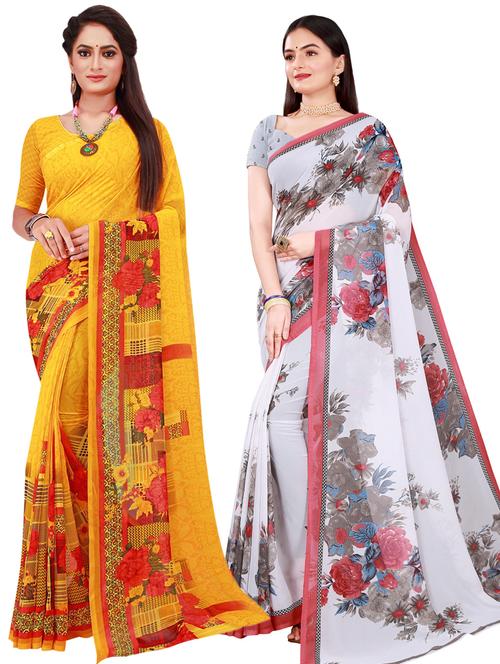 pack of 2 printed sarees with blouse - 20209408 - Very Small Image - 1