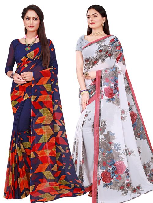 pack of 2 printed sarees with blouse - 20209431 - Very Small Image - 1
