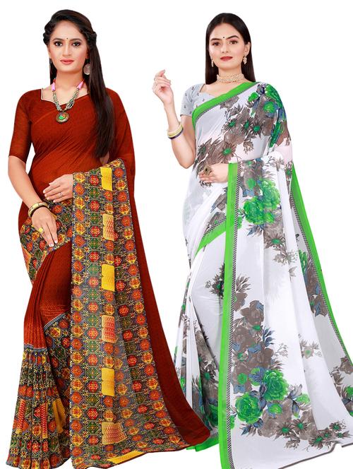 pack of 2 printed sarees with blouse - 20209443 - Very Small Image - 1