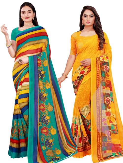 pack of 2 printed sarees with blouse - 20209455 - Very Small Image - 1