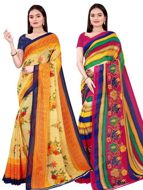 pack of 2 printed sarees with blouse - 20209471 - Very Small Image - 1