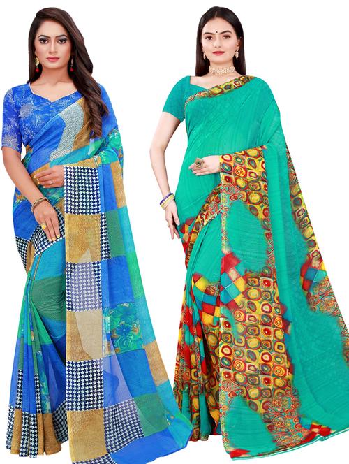 pack of 2 printed saree with blouse - 20209482 - Very Small Image - 1