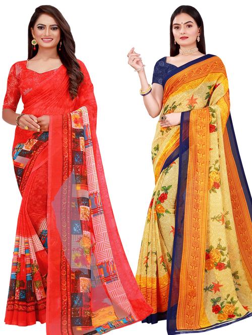 pack of 2 printed sarees with blouse - 20209497 - Very Small Image - 1