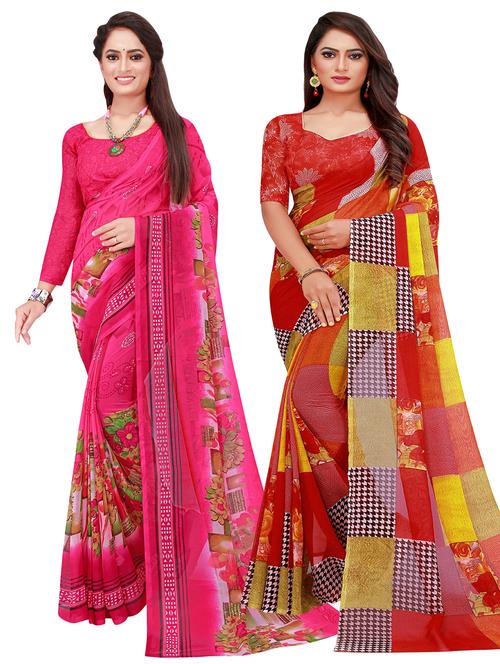 pack of 2 printed sarees with blouse - 20209516 - Very Small Image - 1