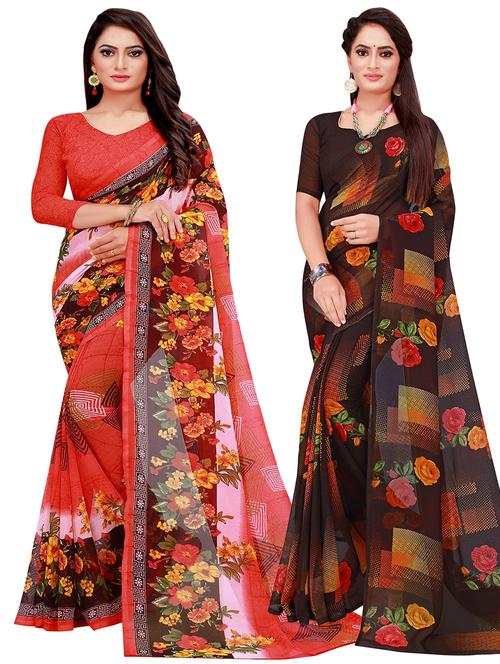 pack of 2 printed sarees with blouse - 20209523 - Very Small Image - 1
