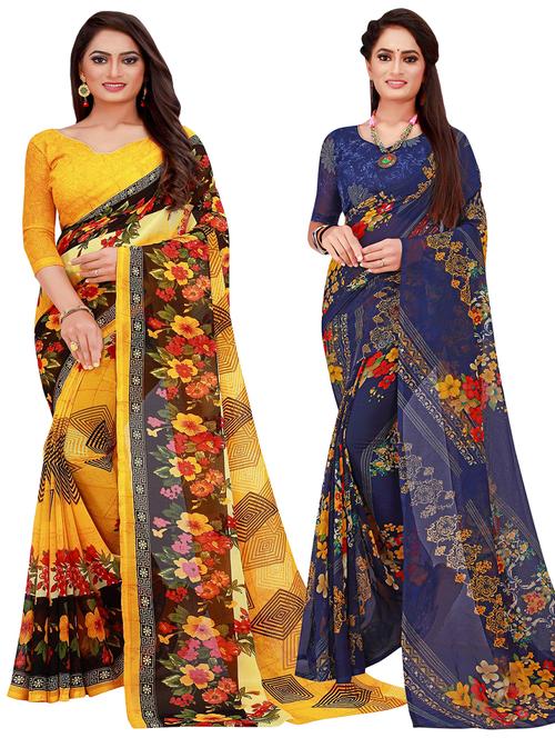 pack of 2 printed sarees with blouse - 20209551 - Very Small Image - 1
