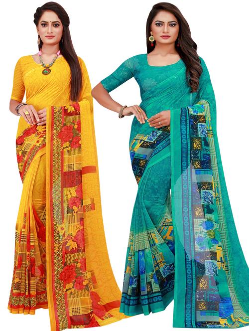 pack of 2 printed sarees with blouse - 20209558 - Very Small Image - 1