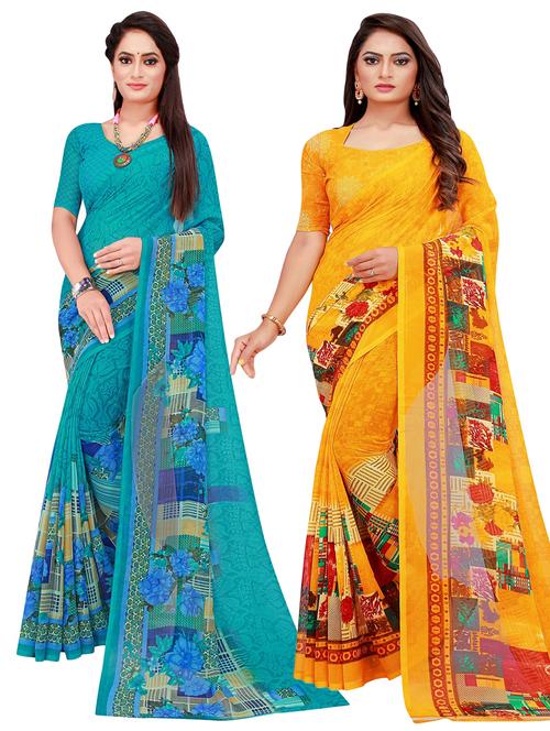 pack of 2 printed sarees with blouse - 20209569 - Very Small Image - 1