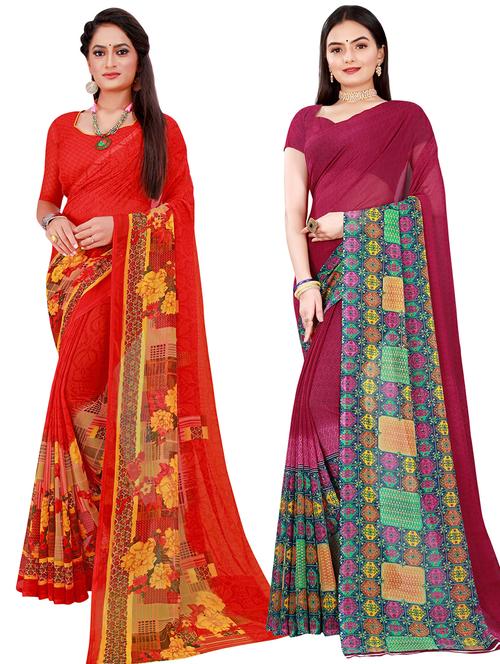 pack of 2 printed sarees with blouse - 20209580 - Very Small Image - 1