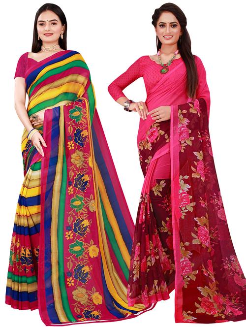 pack of 2 printed sarees with blouse - 20209581 - Very Small Image - 1