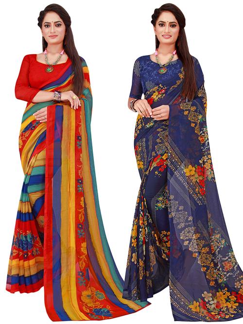 pack of 2 printed sarees with blouse - 20209605 - Very Small Image - 1