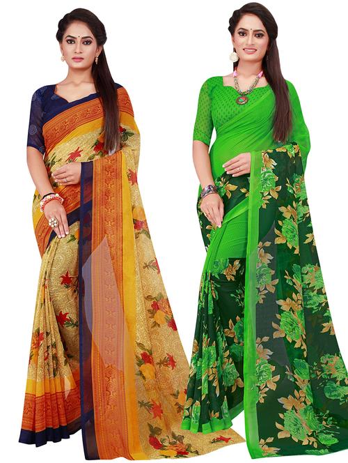 pack of 2 printed sarees with blouse - 20209606 - Very Small Image - 1